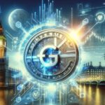 Futuristic GBP Stablecoin with UK landmarks and digital elements