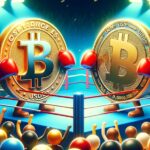 Two animated cryptocurrency coins with 'USDE' and 'USDT' inscribed, wearing boxing gloves in a ring