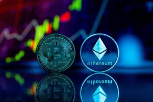 Bitcoin and Ethereum coins