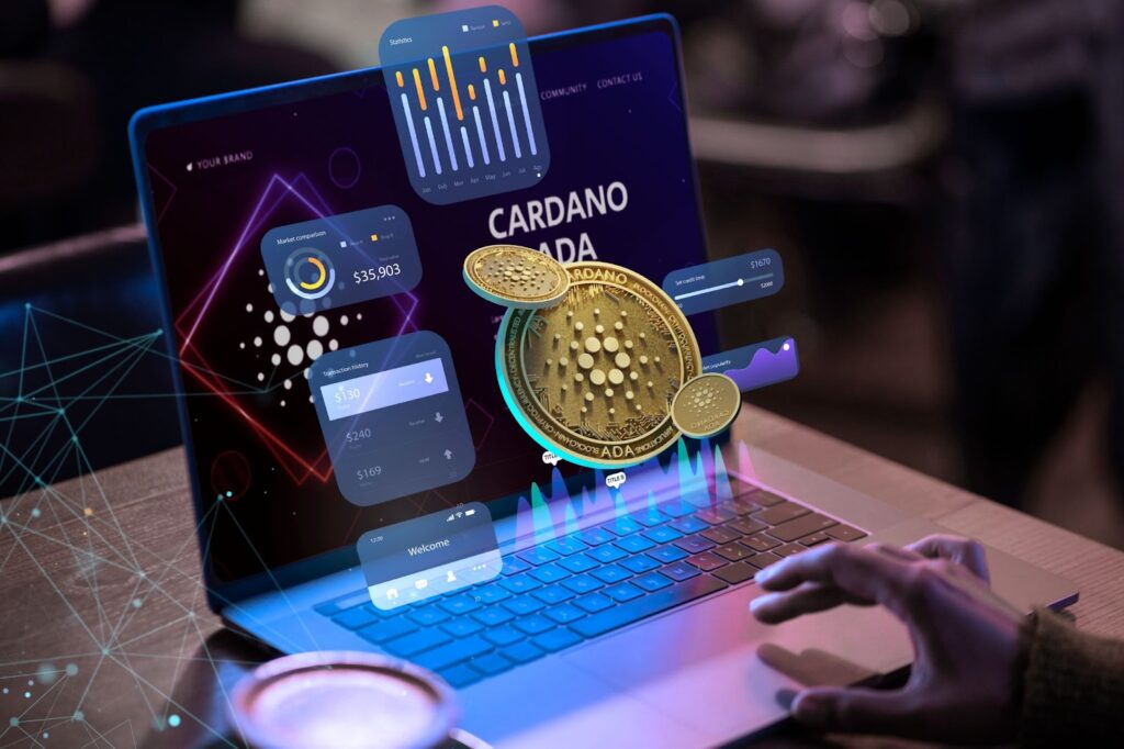 Cardano blockchain platform with laptop