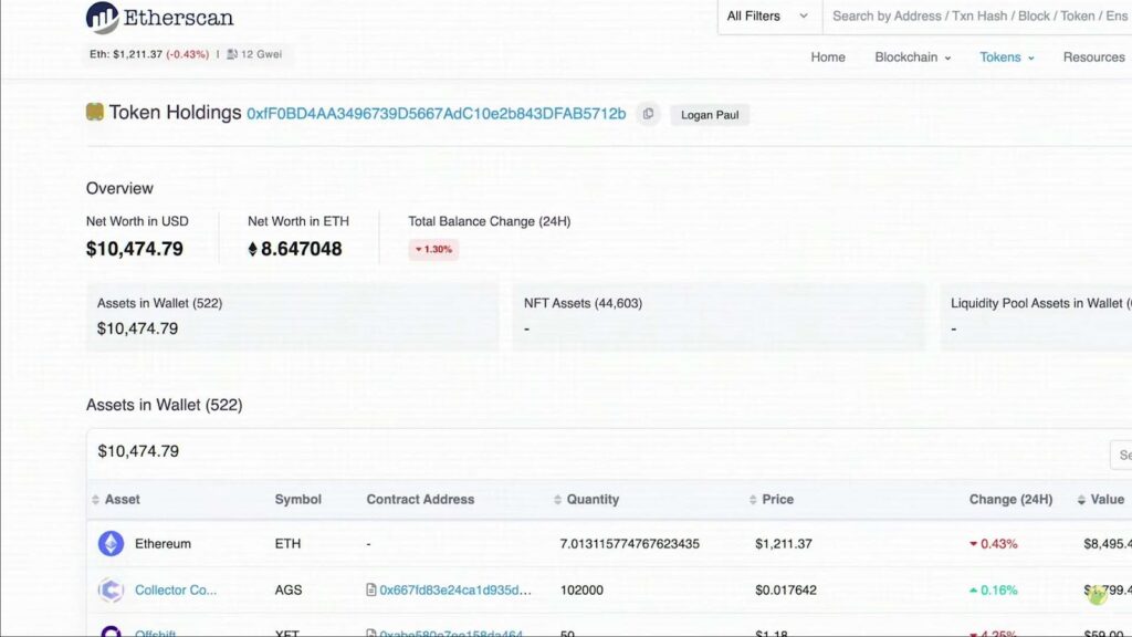 Etherscan interface